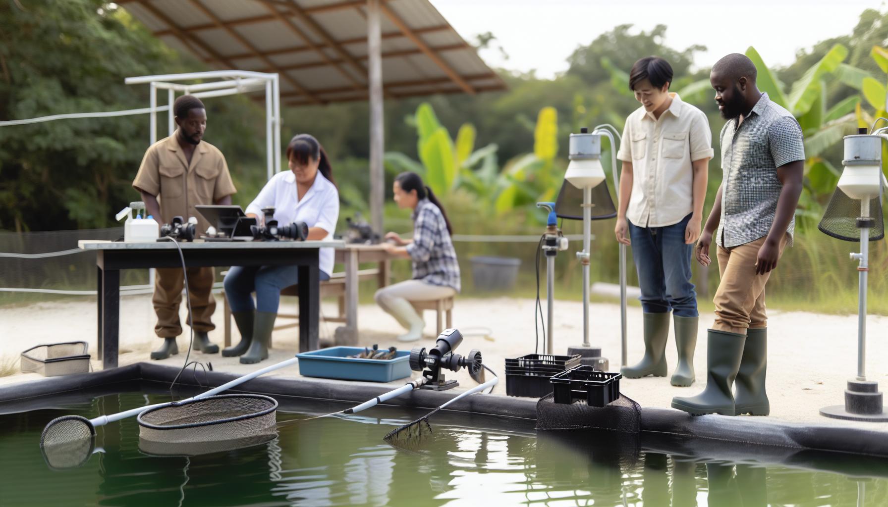 Ausrüstungsübersicht für einen Fischteich